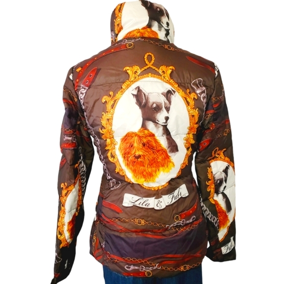 LOVE MOSCHINO Lila Fufi Dog Duck Down Cropped Zippered Puffer Jacket/Coat Size 6 - Picture 7 of 16